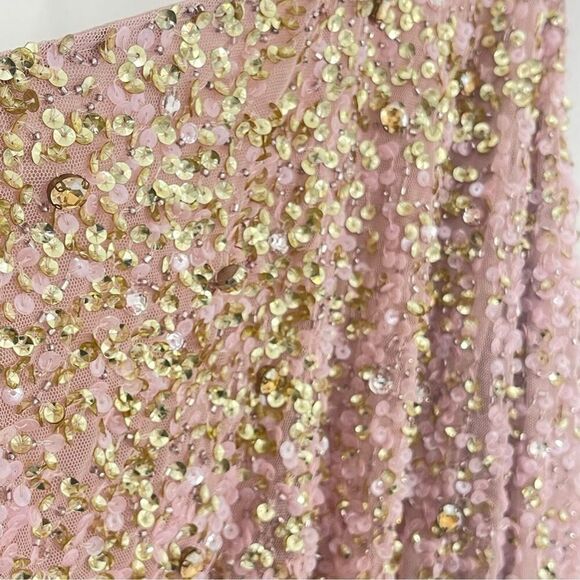 Mac Duggal 9224 Size 14 One Shoulder Embellished Trapeze A-Line Gown, Tan/Blush - Picture 7 of 10